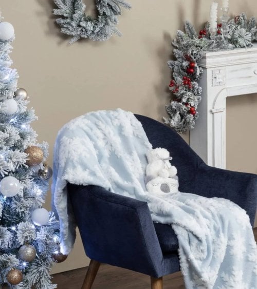 Manta Navideña con Copos de Nieve de Poliéster