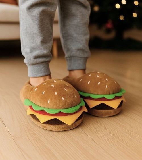 Zapatillas Infantiles de Hamburguesa de Peluche