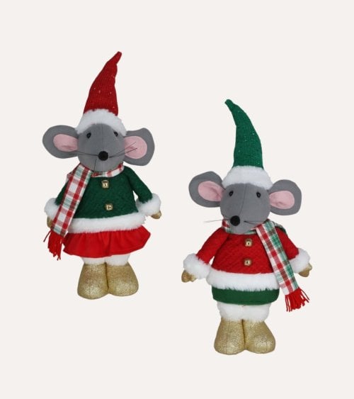 Ratón Navideño de Pie con Atuendo Festivo