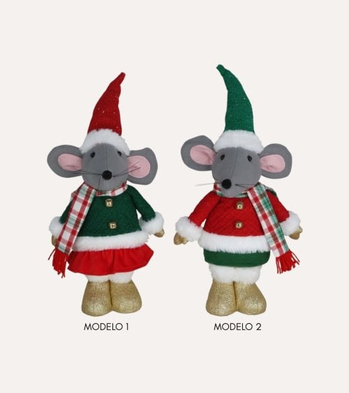 Ratón Navideño de Pie con Atuendo Festivo