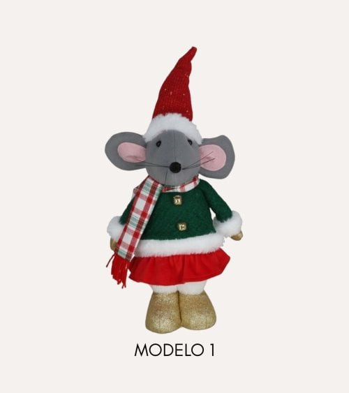 Ratón Navideño de Pie con Atuendo Festivo