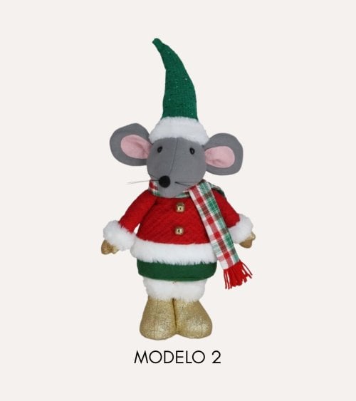 Ratón Navideño de Pie con Atuendo Festivo