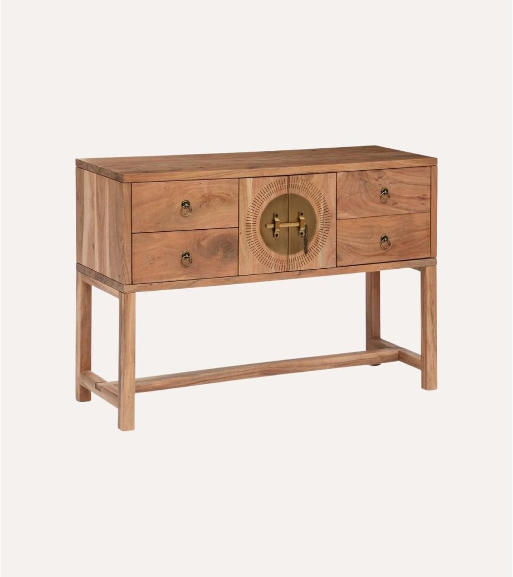 Consola Jiling de 2 puertas y 4 cajones de Madera de Acacia