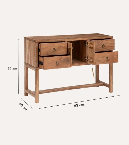 Consola Jiling de 2 puertas y 4 cajones de Madera de Acacia