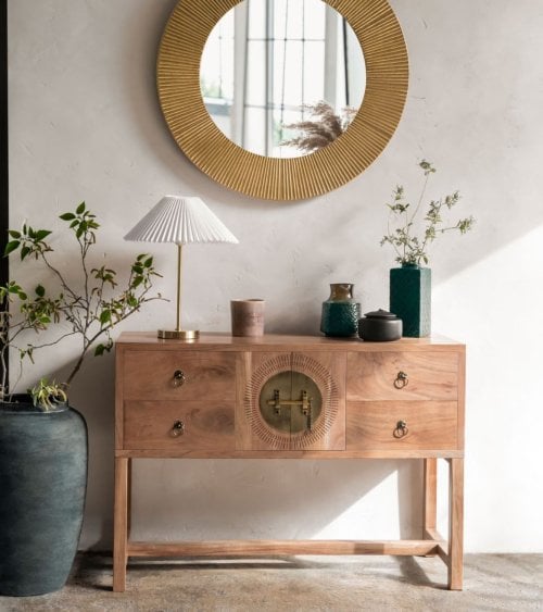 Consola Jiling de 2 puertas y 4 cajones de Madera de Acacia