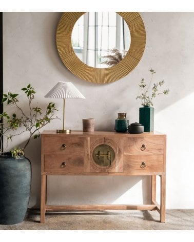 Consola Jiling de 2 puertas y 4 cajones de Madera de Acacia