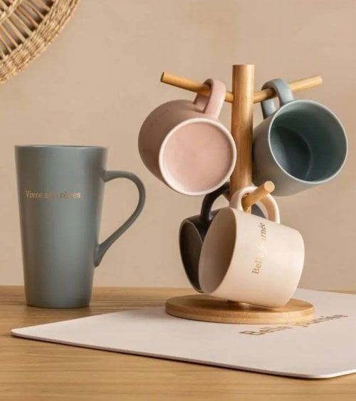 Set de 4 Tazas Mug Belle Journeé con Soporte