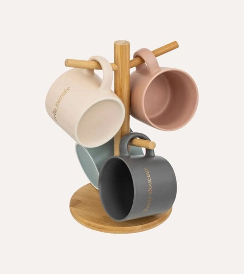 Set de 4 Tazas Mug Belle Journeé con Soporte
