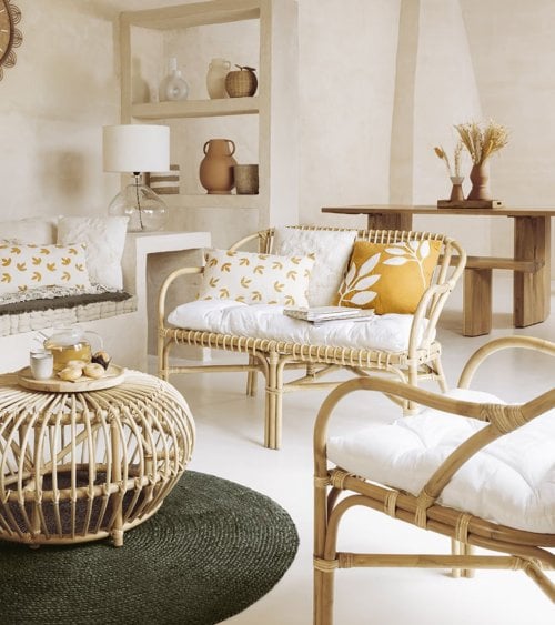 Sillón de Dos Plazas de Ratán con Cojín Incluido-4