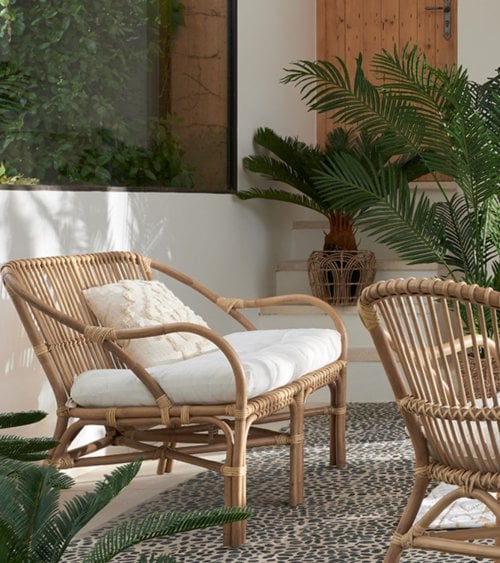 Sillón de Dos Plazas de Ratán con Cojín Incluido-1