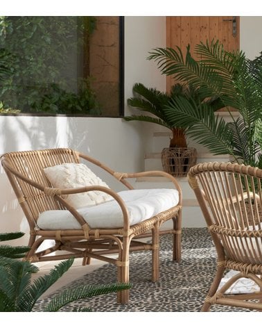 Sillón de Dos Plazas de Ratán con Cojín Incluido-1