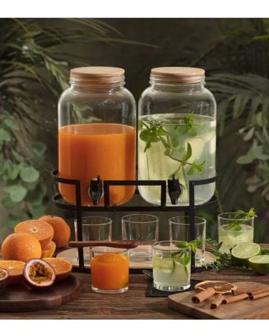 Set de 2 Dispensadores de Bebidas con 6 Vasos y Soporte