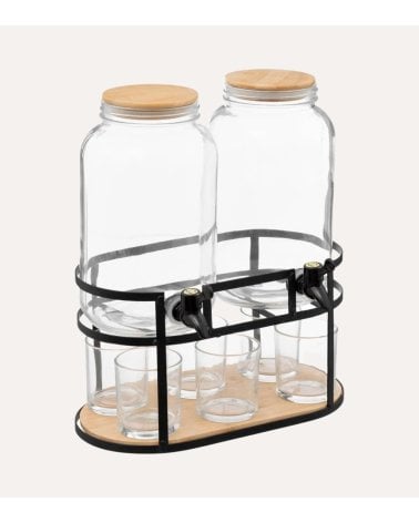 Set de 2 Dispensadores de Bebidas con 6 Vasos y Soporte