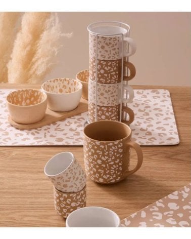 Set de 4 Tazas Leopardo con Soporte