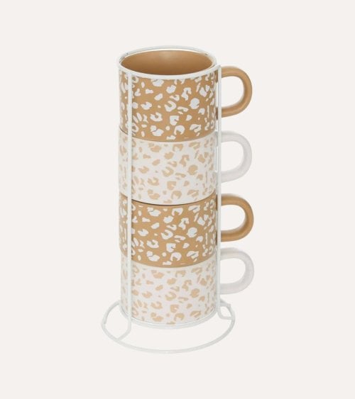 Set de 4 Tazas Leopardo con Soporte