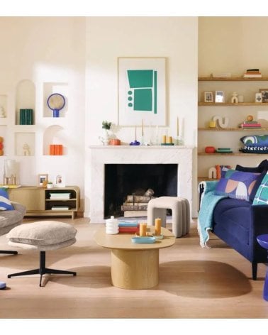 Puff Sisco de Tela y Madera Contrachapada