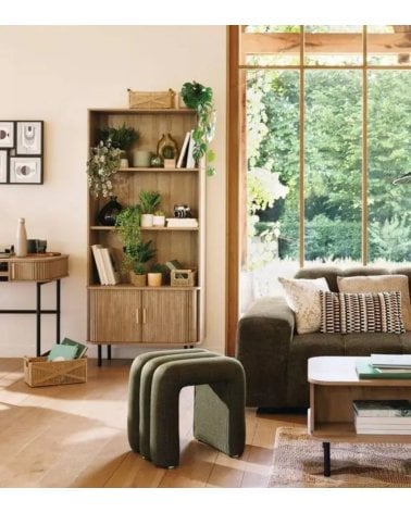 Puff Sisco de Tela y Madera Contrachapada