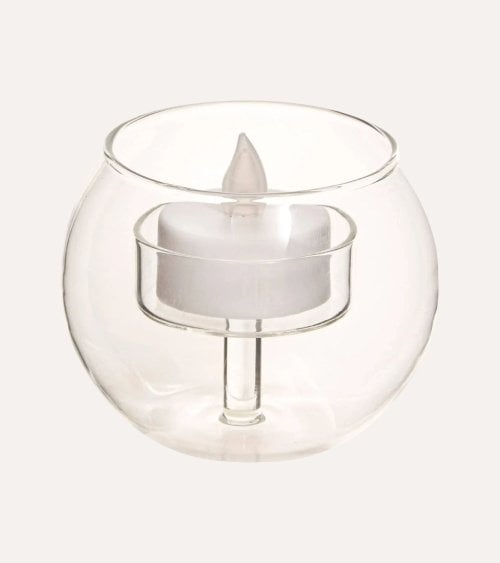 Portavelas Redondo con Vela LED de Vidrio