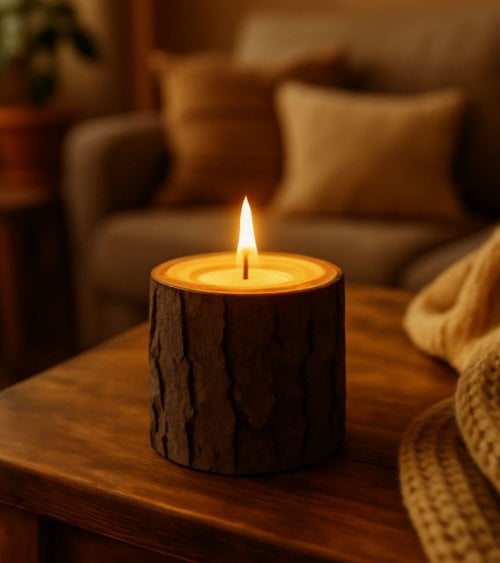 Portavelas en Forma de Tronco de Madera