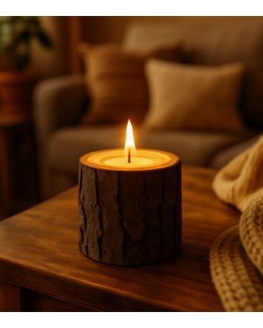 Portavelas en Forma de Tronco de Madera