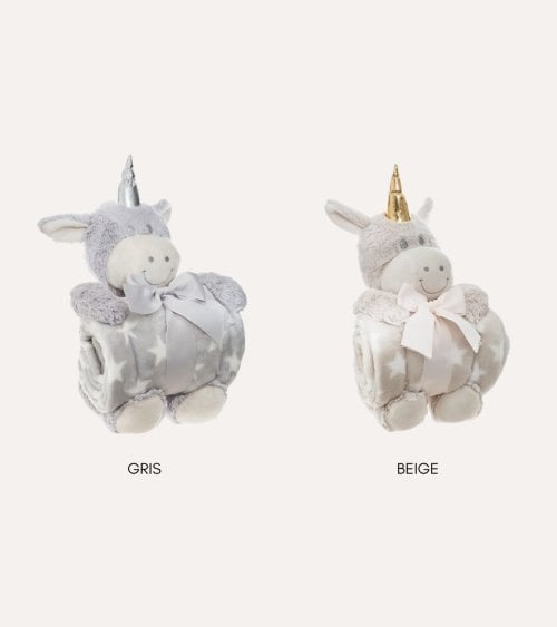 Manta Plaid Infantil con Peluche de Unicornio de Poliéster