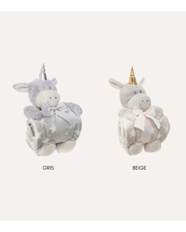Manta Plaid Infantil con Peluche de Unicornio de Poliéster