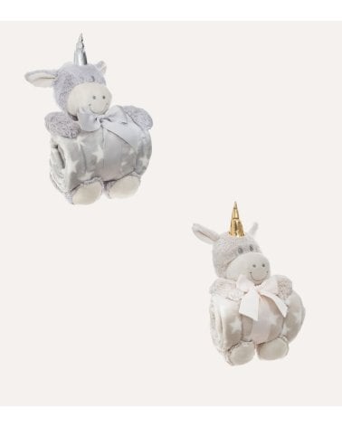 Manta Plaid Infantil con Peluche de Unicornio de Poliéster