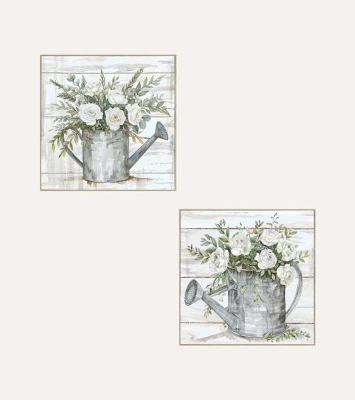 Cuadro Lienzo de Regaderas con Flores de Madera