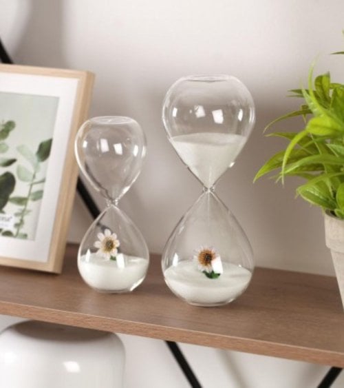 Reloj de Arena con Flor en Interior de Vidrio