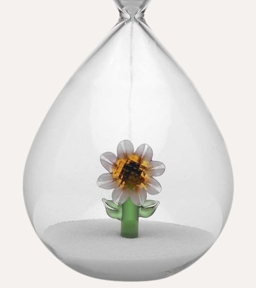 Reloj de Arena con Flor en Interior de Vidrio