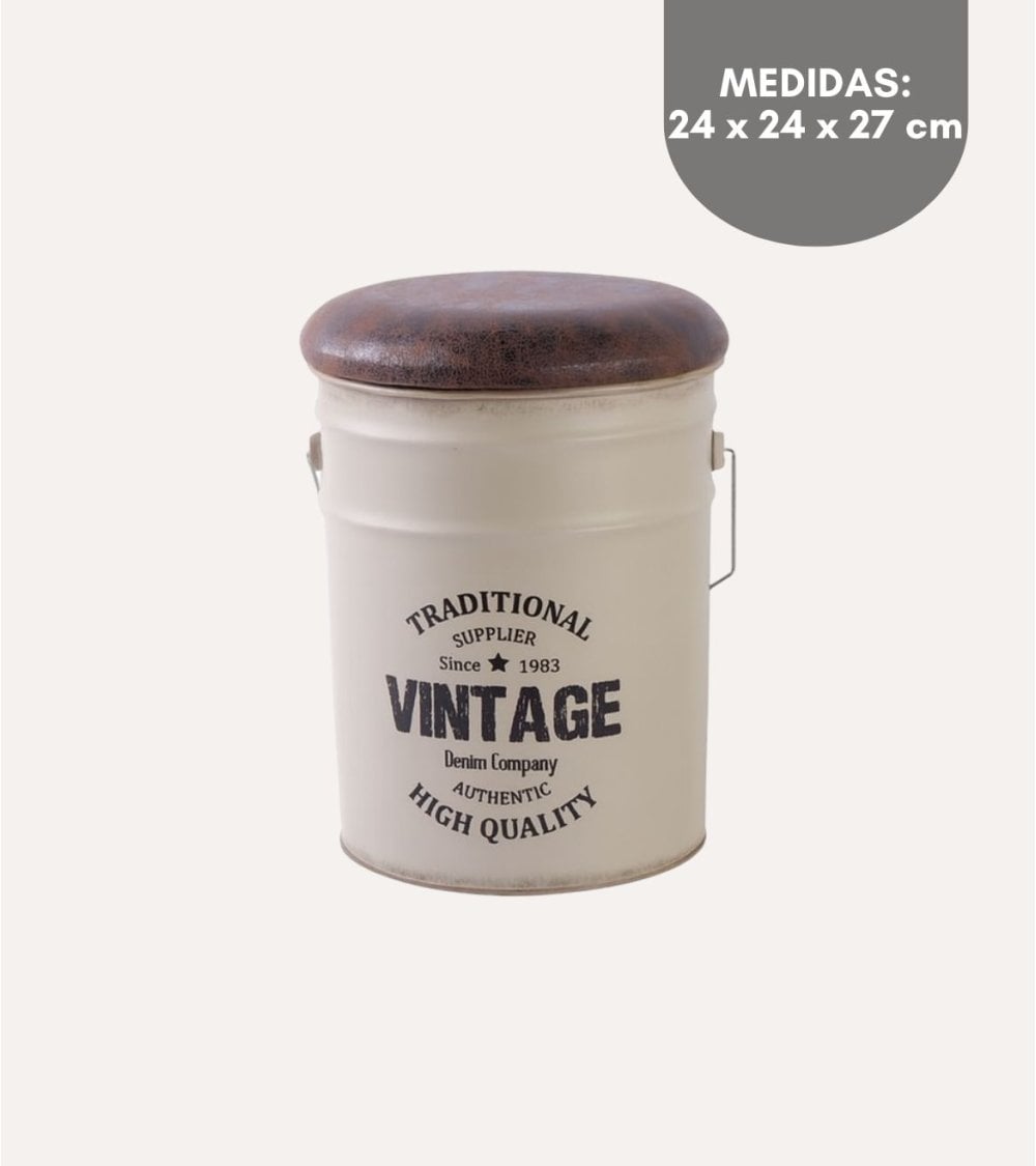 Puff Baúl con Acabado Rústico de Metal