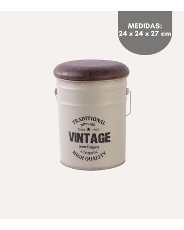 Puff Baúl con Acabado Rústico de Metal