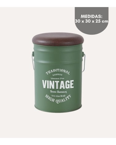 Puff Baúl con Acabado Rústico de Metal