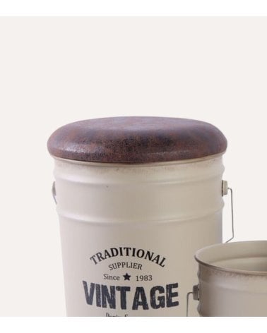 Puff Baúl con Acabado Rústico de Metal