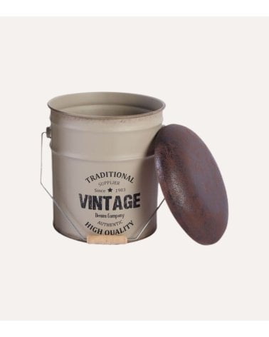 Puff Baúl con Acabado Rústico de Metal