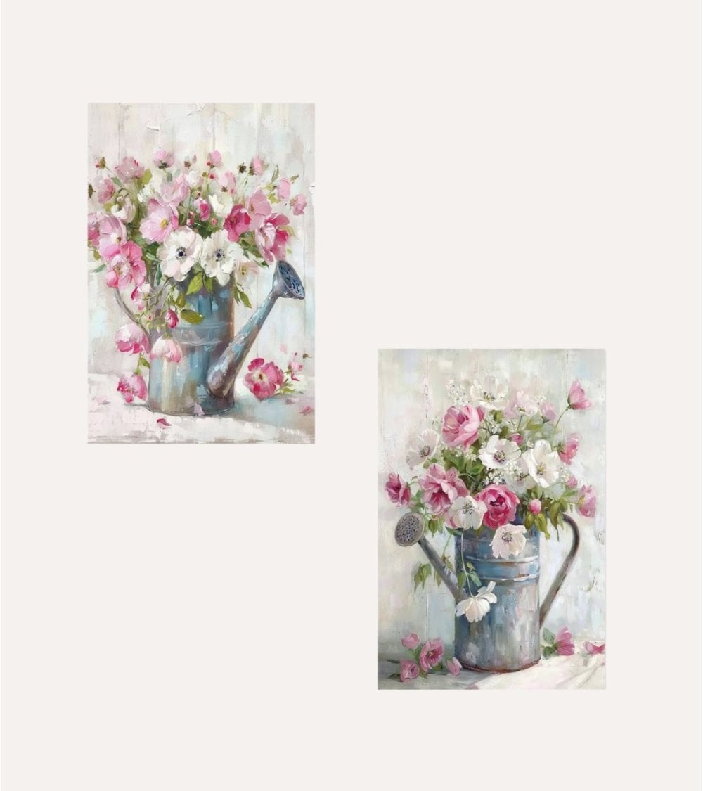 Cuadro Lienzo Regadera con Flores de Madera