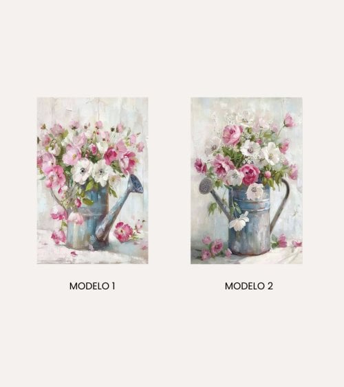 Cuadro Lienzo Regadera con Flores de Madera