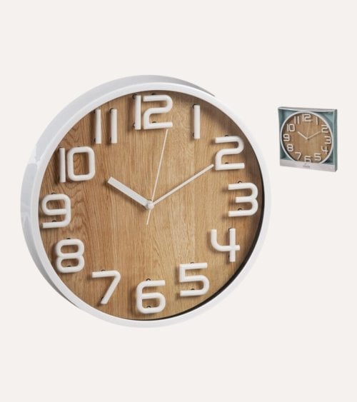 Reloj de Pared Números en Relieve de Madera y Plástico