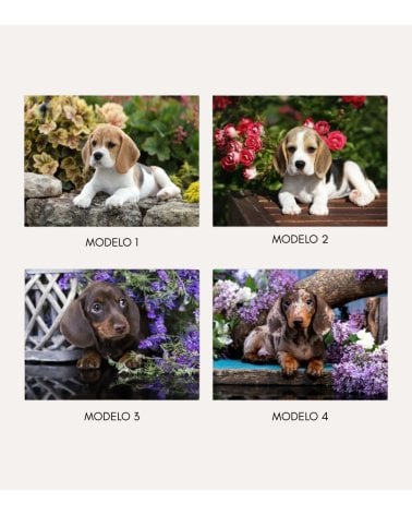 Cuadro Impreso Perrito con Flores de Lienzo