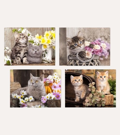 Cuadro Impreso Gatito con Flores de Lienzo