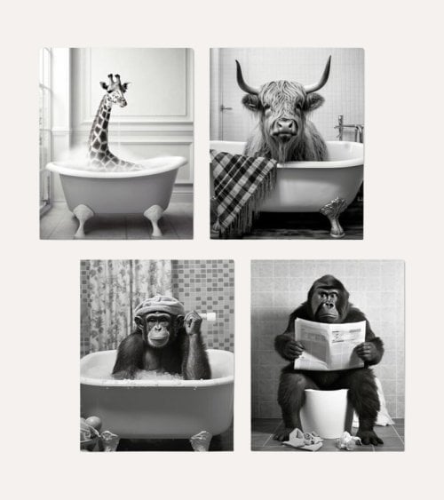 Cuadro Impreso Animal en Baño de Lienzo