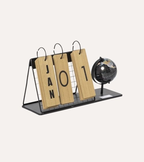Calendario Decorativo de Madera con Globo Terraqueo