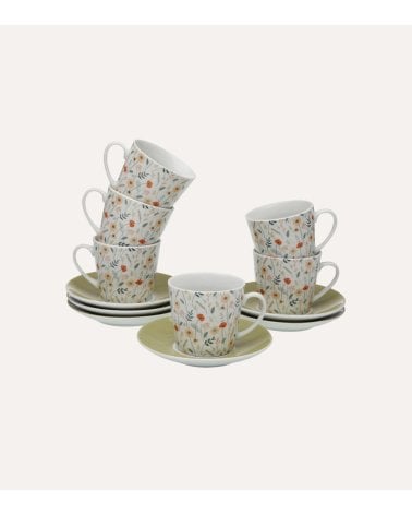 Set de 6 Tazas y Platos Verdi de Porcelana