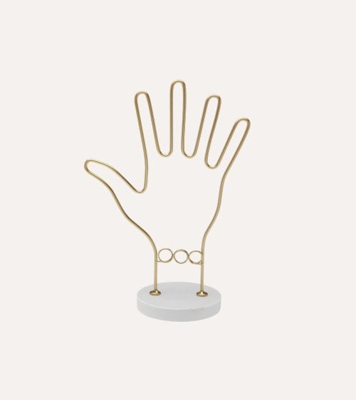 Joyero Metálico en Forma de Mano con Base de Piedra