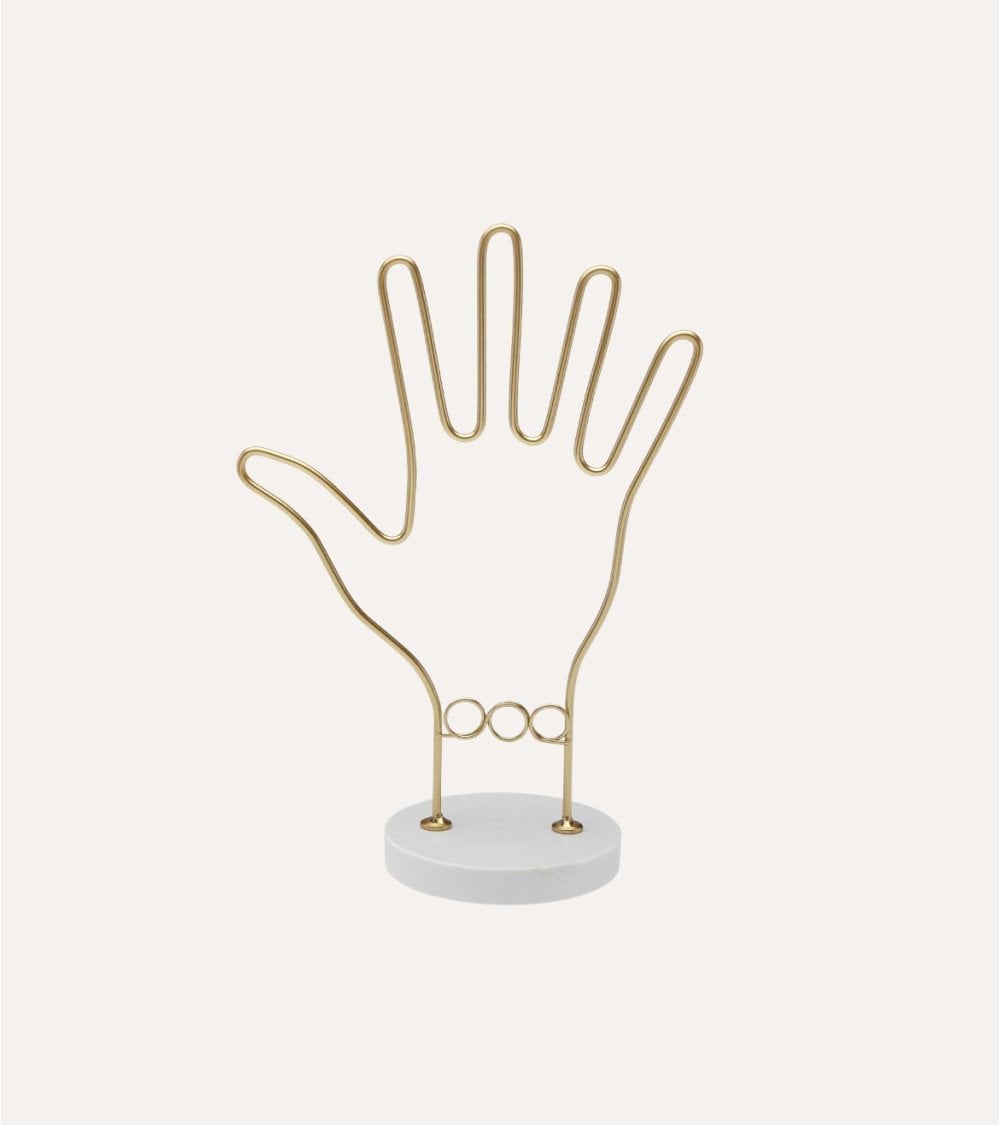 Joyero Metálico en Forma de Mano con Base de Piedra