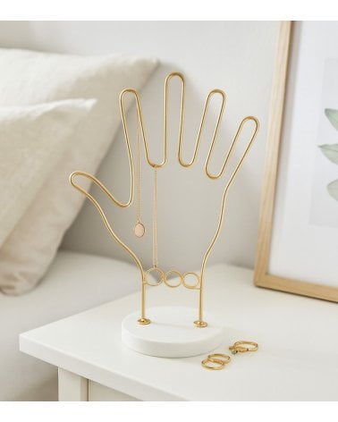 Joyero Metálico en Forma de Mano con Base de Piedra