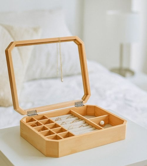Joyero Eclipse de Madera con Tapa de Vidrio
