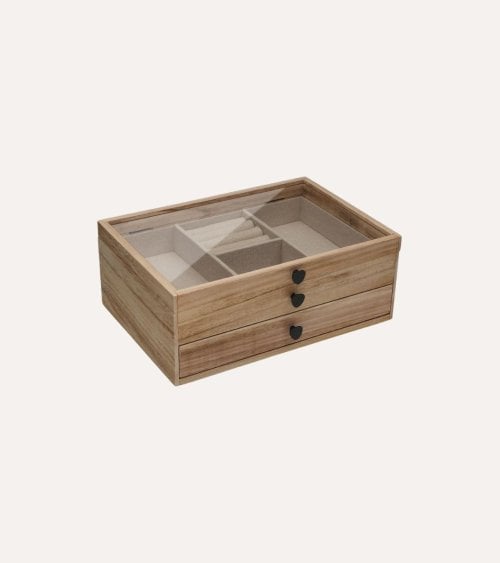 Joyero Niko de Madera con Tapa de Vidrio