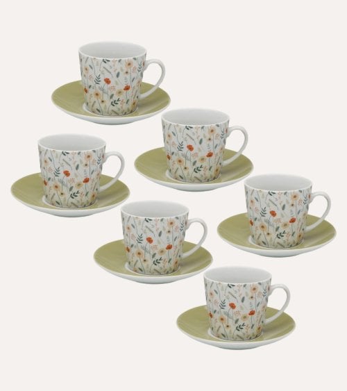 Set de 6 Tazas y Platos Verdi de Porcelana