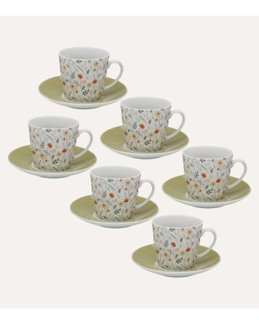 Set de 6 Tazas y Platos Verdi de Porcelana